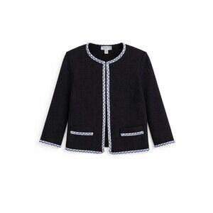 St. John Collection Wool Blend Knit Jacket Blazer Black Blue Trim 8 Open Front